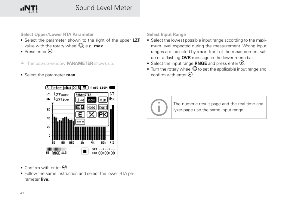 Sound level meter | NTi Audio XL2 Sound Level Meter User Manual | Page 42 / 240