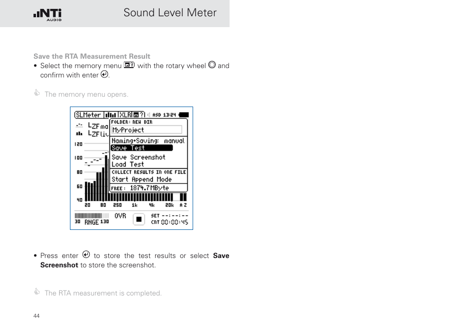 Sound level meter | NTi Audio XL2 Sound Level Meter User Manual | Page 44 / 240