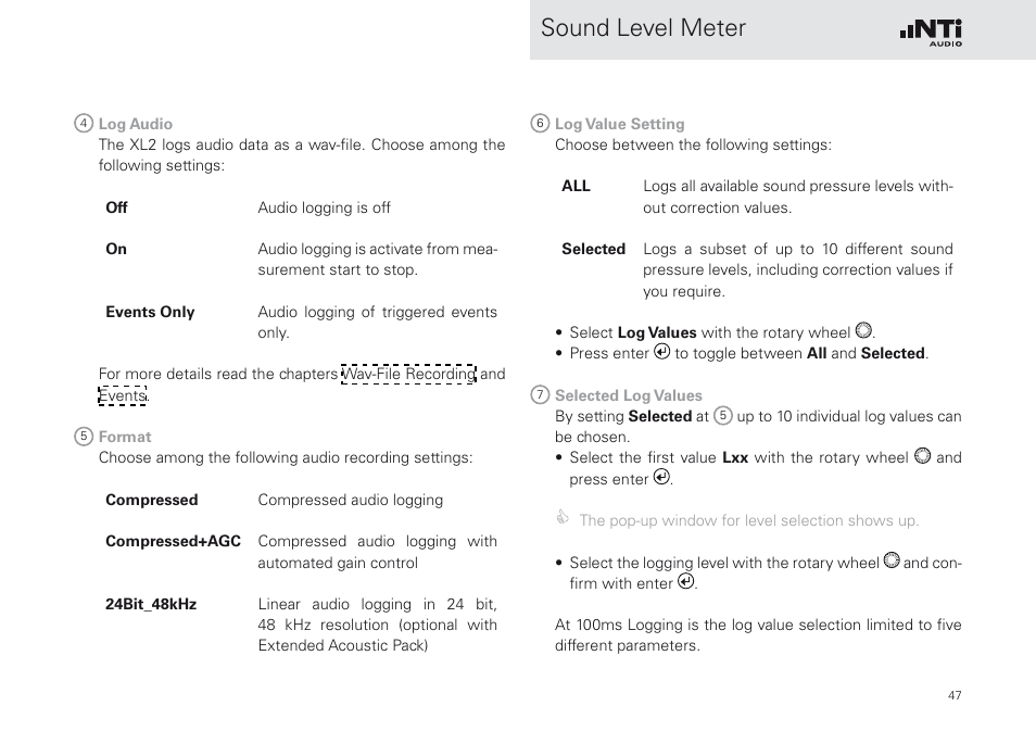 Sound level meter | NTi Audio XL2 Sound Level Meter User Manual | Page 47 / 240