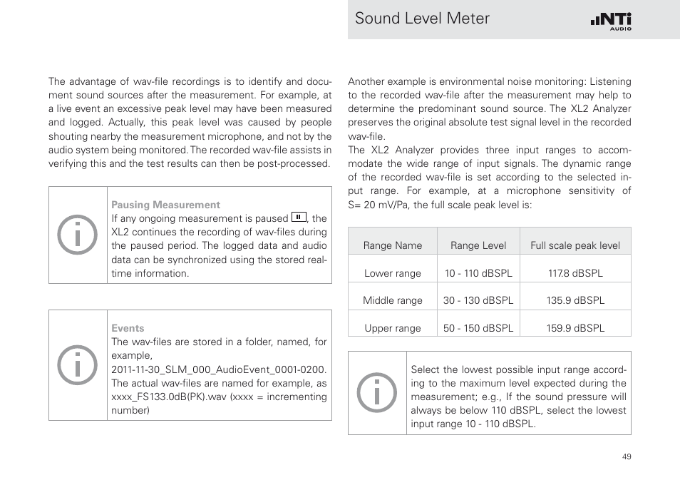 Sound level meter | NTi Audio XL2 Sound Level Meter User Manual | Page 49 / 240