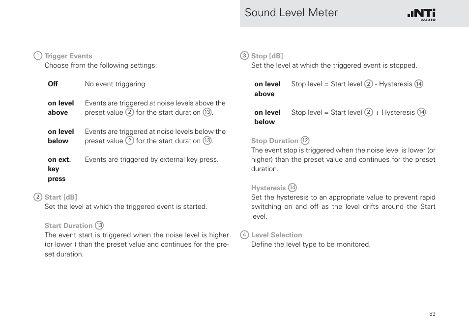 Sound level meter | NTi Audio XL2 Sound Level Meter User Manual | Page 53 / 240
