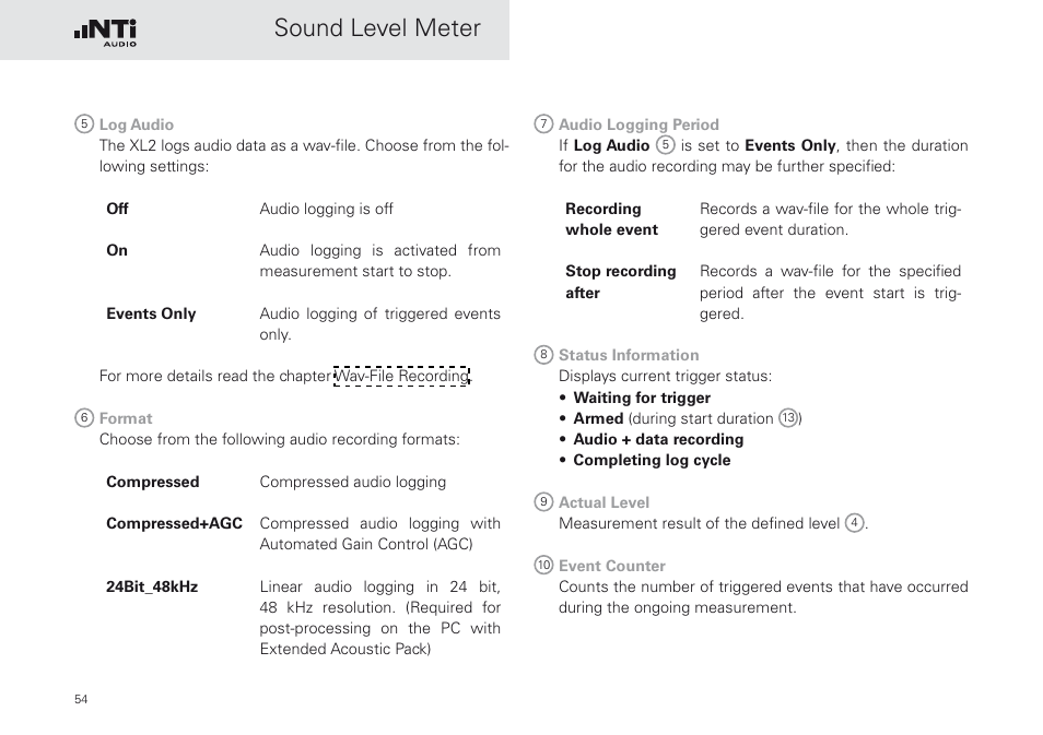 Sound level meter | NTi Audio XL2 Sound Level Meter User Manual | Page 54 / 240