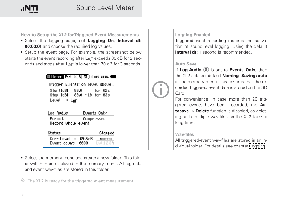 Sound level meter | NTi Audio XL2 Sound Level Meter User Manual | Page 56 / 240