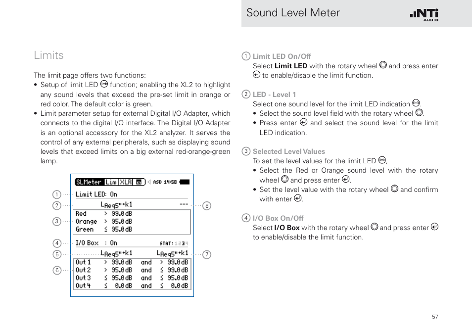 Limits, Hapter limits, Sound level meter limits | NTi Audio XL2 Sound Level Meter User Manual | Page 57 / 240