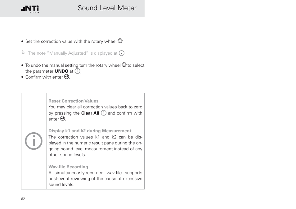 Sound level meter | NTi Audio XL2 Sound Level Meter User Manual | Page 62 / 240