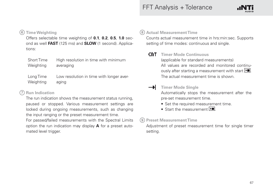 Fft analysis + tolerance | NTi Audio XL2 Sound Level Meter User Manual | Page 67 / 240