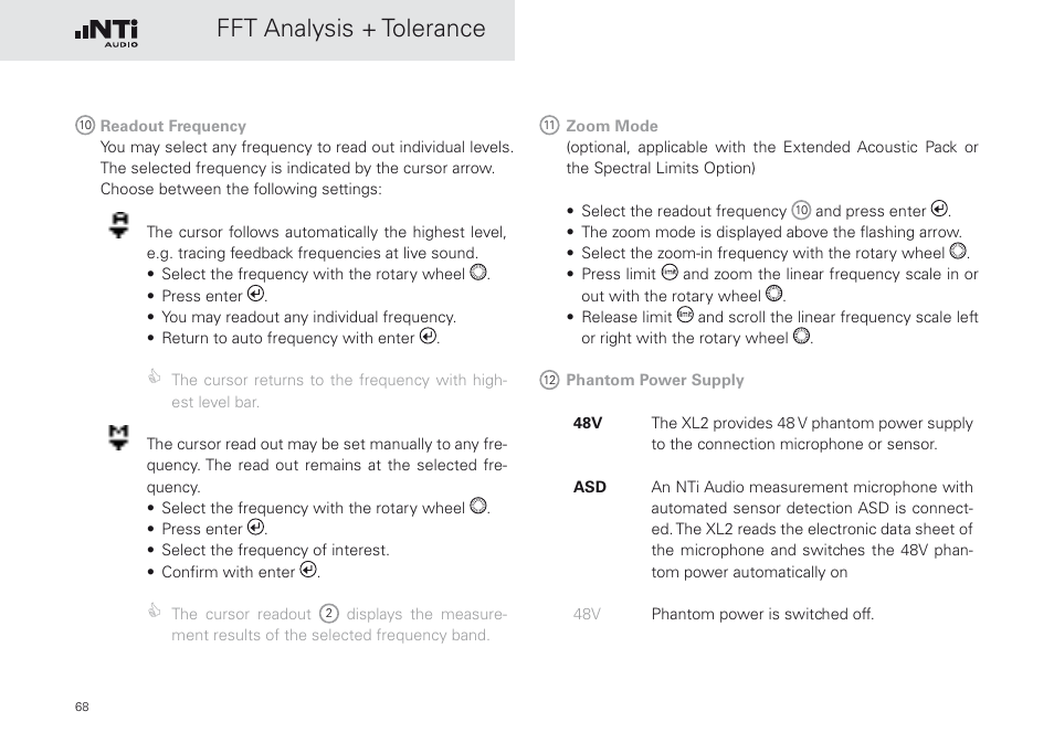 Fft analysis + tolerance | NTi Audio XL2 Sound Level Meter User Manual | Page 68 / 240