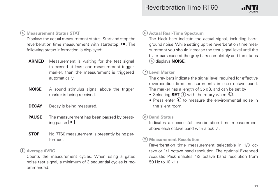 Reverberation time rt60 | NTi Audio XL2 Sound Level Meter User Manual | Page 77 / 240