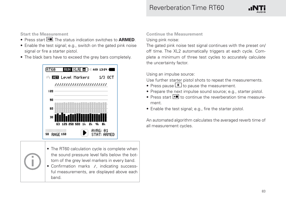 Reverberation time rt60 | NTi Audio XL2 Sound Level Meter User Manual | Page 83 / 240