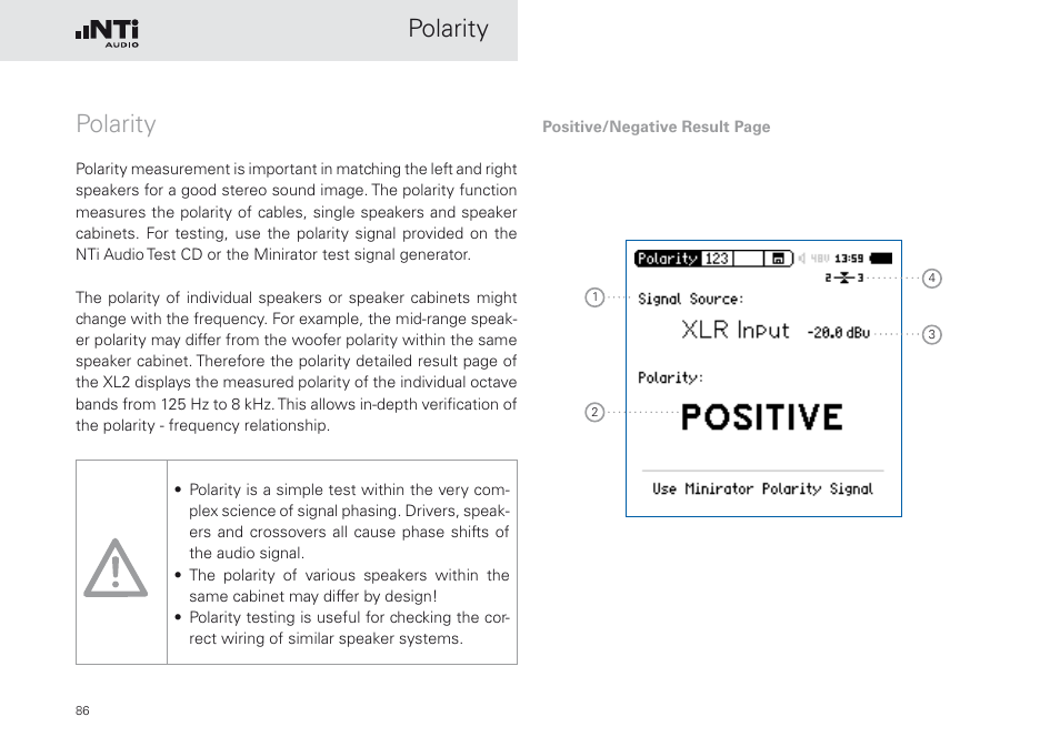 Polarity | NTi Audio XL2 Sound Level Meter User Manual | Page 86 / 240