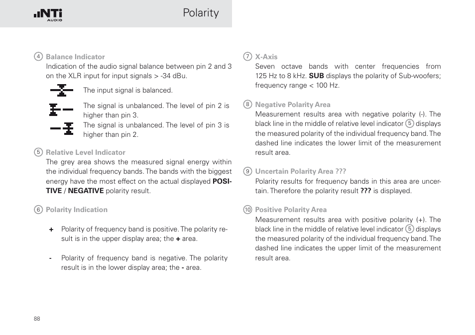 Polarity | NTi Audio XL2 Sound Level Meter User Manual | Page 88 / 240