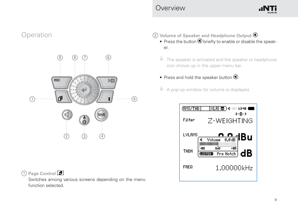 Operation, Overview operation | NTi Audio XL2 Sound Level Meter User Manual | Page 9 / 240