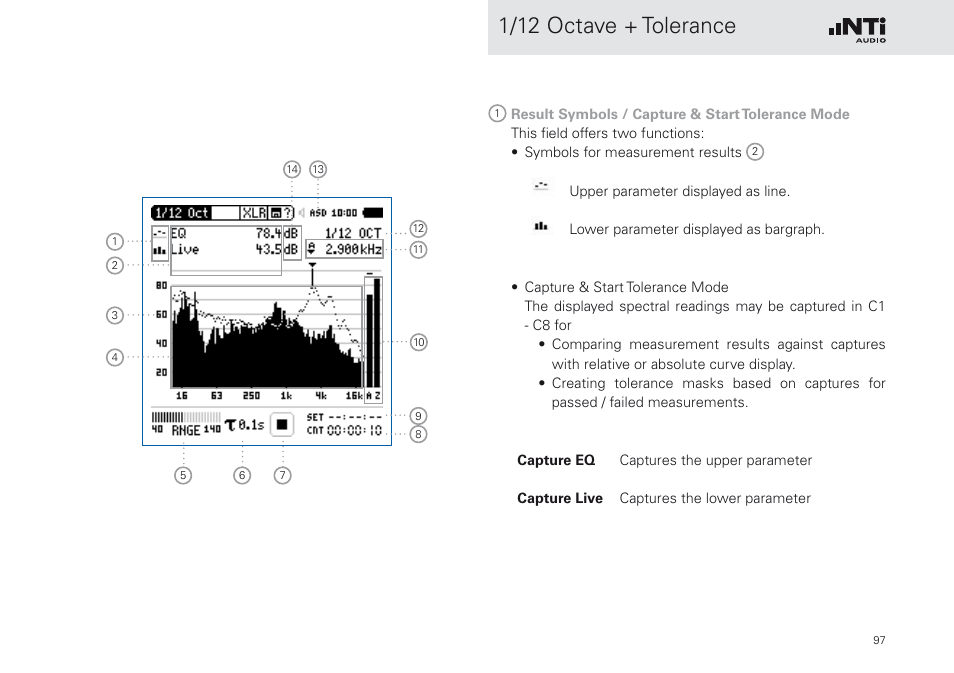 1/12 octave + tolerance | NTi Audio XL2 Sound Level Meter User Manual | Page 97 / 240