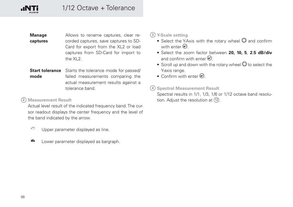 1/12 octave + tolerance | NTi Audio XL2 Sound Level Meter User Manual | Page 98 / 240