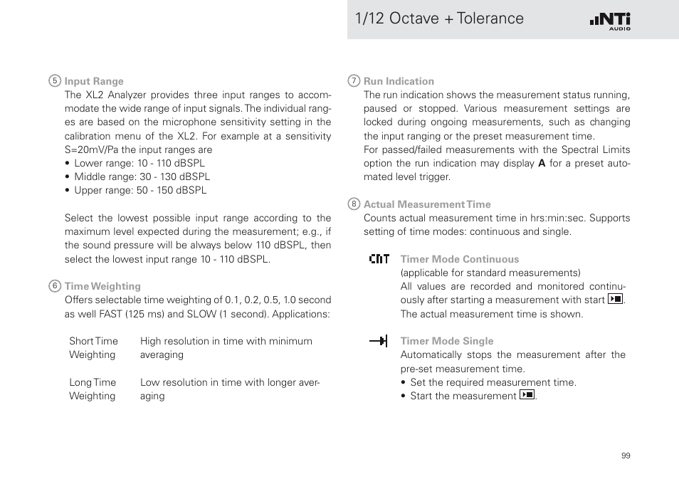 1/12 octave + tolerance | NTi Audio XL2 Sound Level Meter User Manual | Page 99 / 240