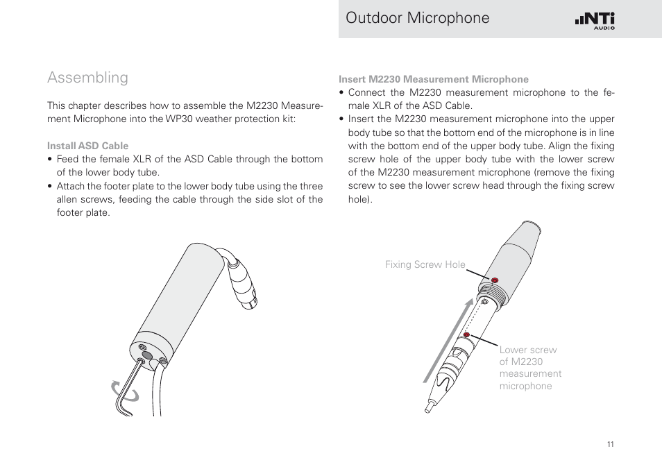 Assembling, Outdoor microphone assembling | NTi Audio M2230-WP User Manual | Page 11 / 28