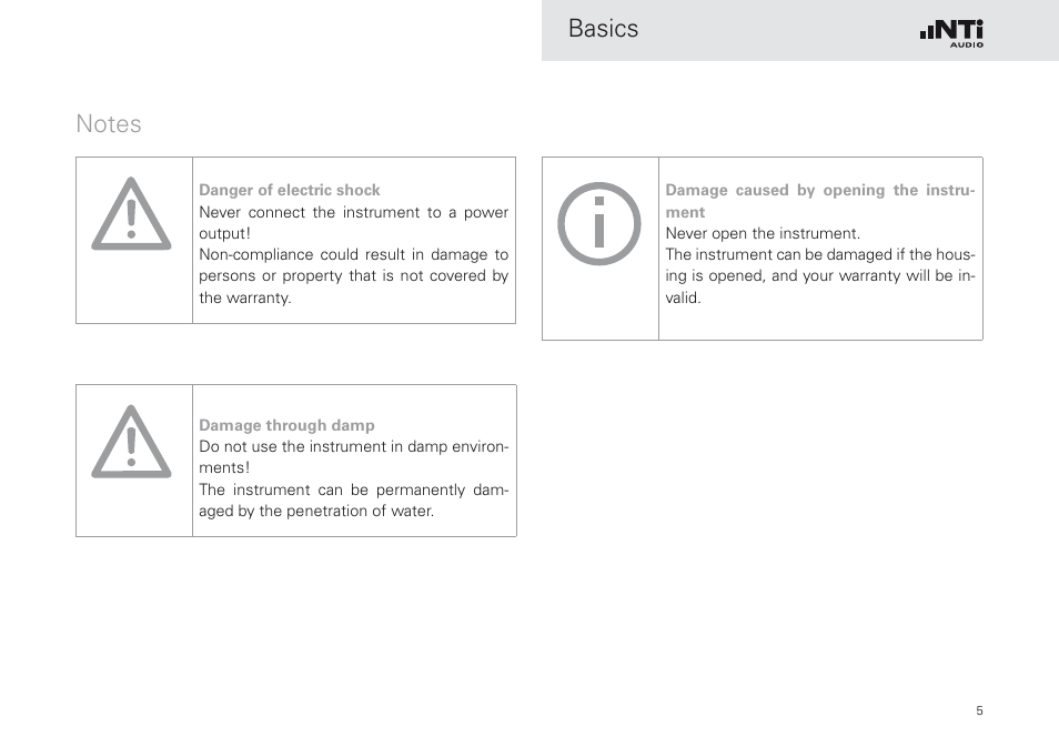 Notes, Basics | NTi Audio Minirator MR-PRO User Manual | Page 5 / 52