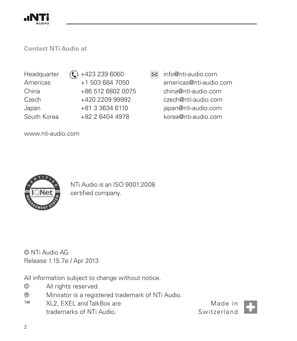 NTi Audio TalkBox User Manual | Page 2 / 32