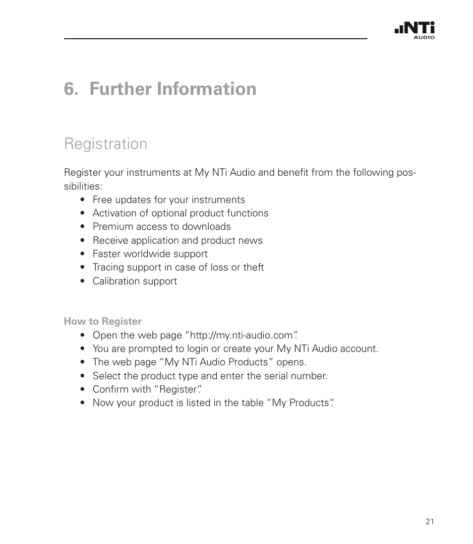 Further information, Registration | NTi Audio TalkBox User Manual | Page 21 / 32