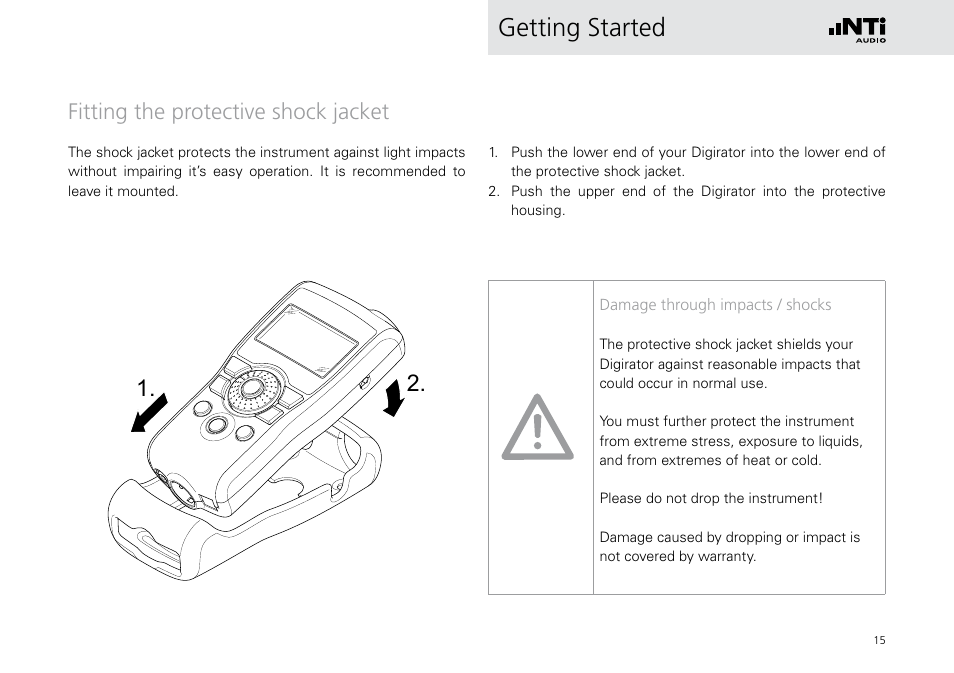 Fitting the protective shock jacket, Getting started | NTi Audio Digirator DR2 User Manual | Page 15 / 56