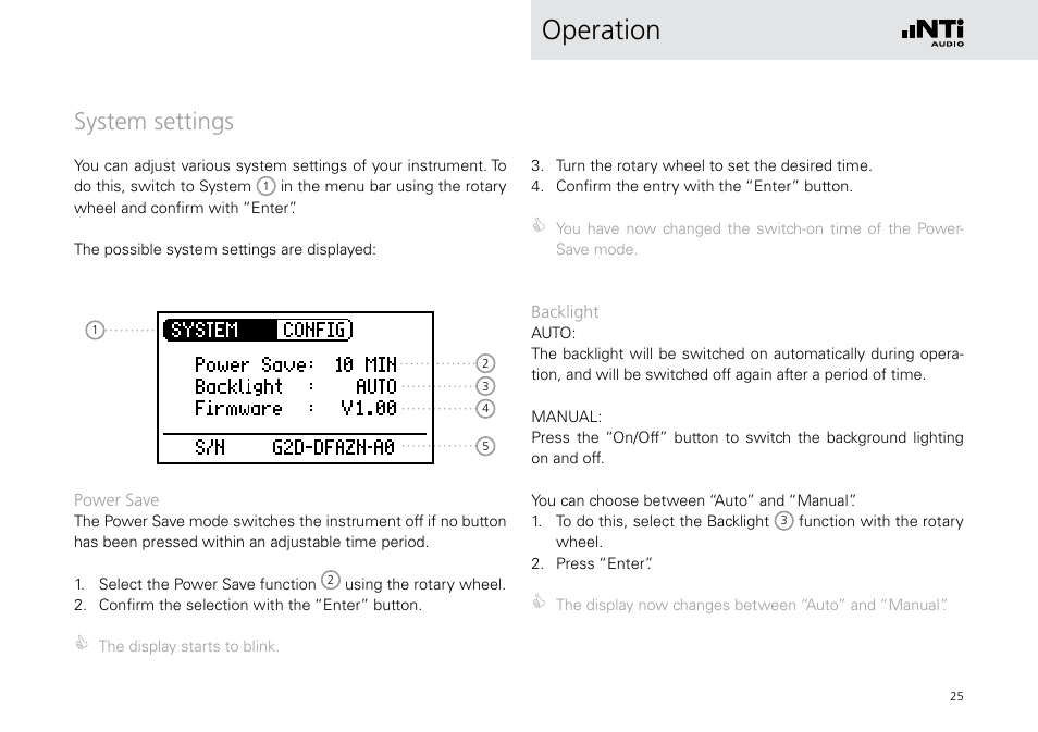 System settings, Operation | NTi Audio Digirator DR2 User Manual | Page 25 / 56