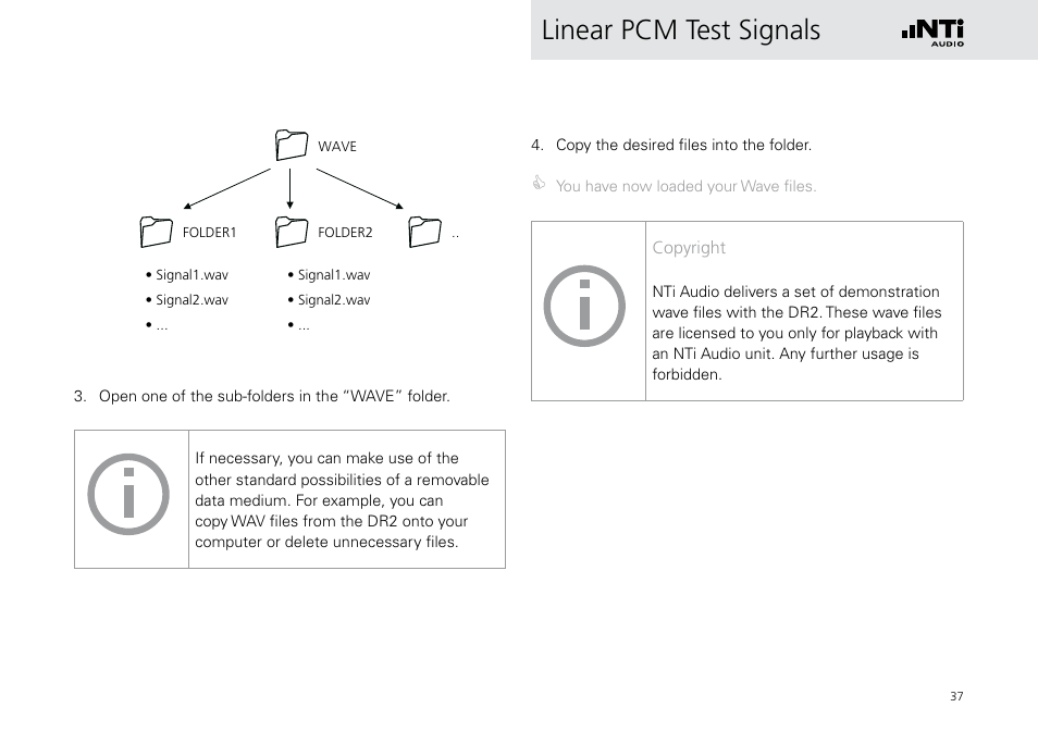 Linear pcm test signals | NTi Audio Digirator DR2 User Manual | Page 37 / 56
