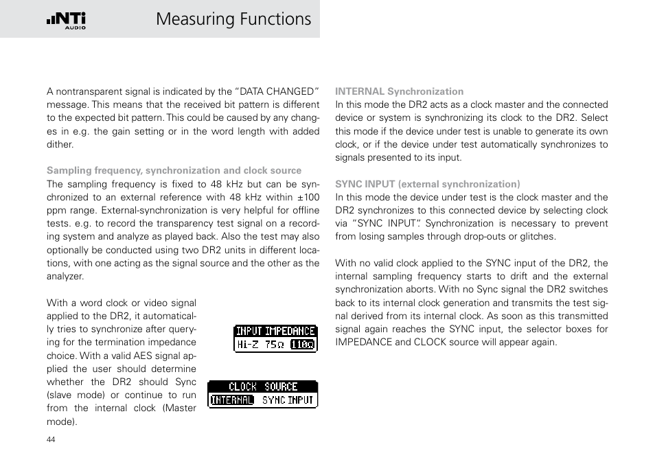 Measuring functions | NTi Audio Digirator DR2 User Manual | Page 44 / 56