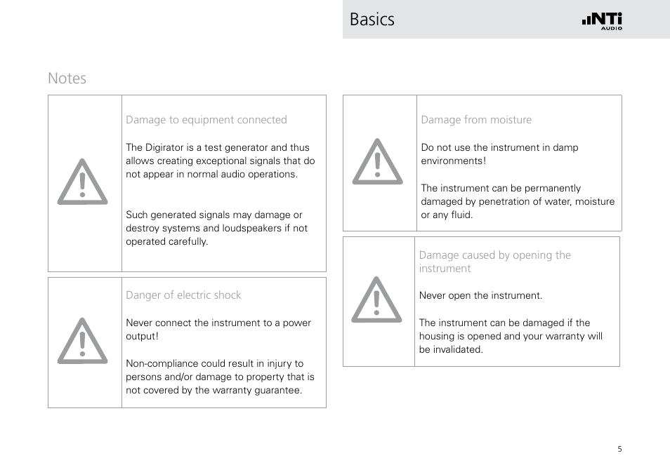 Notes, Basics | NTi Audio Digirator DR2 User Manual | Page 5 / 56