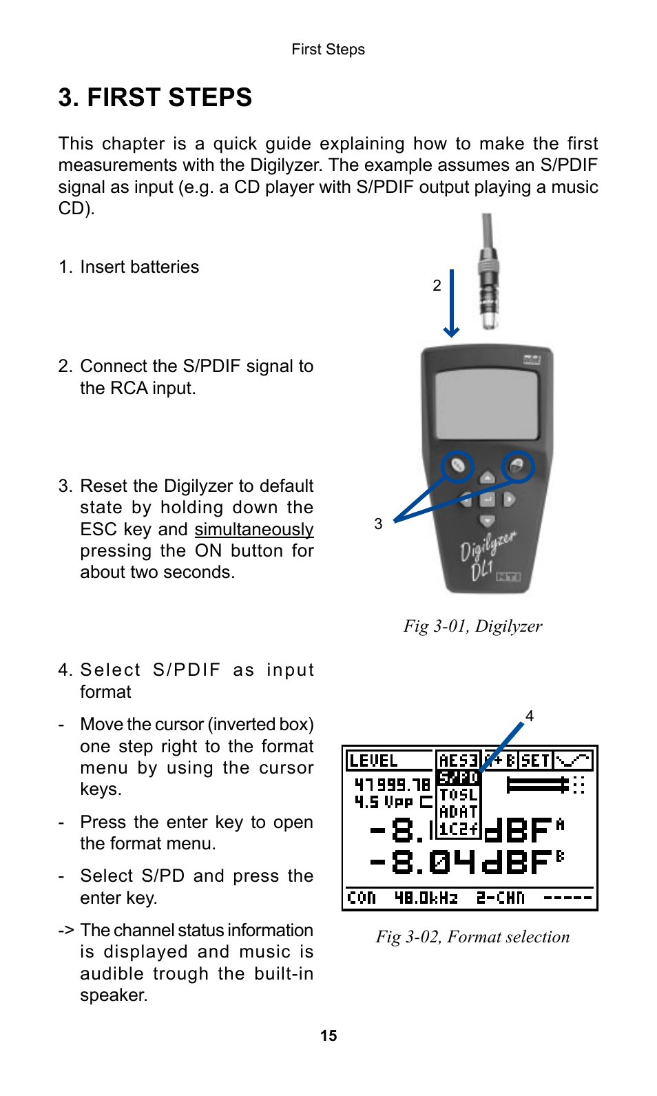 First steps, Irst, Teps | NTi Audio Digilyzer DL1 User Manual | Page 15 / 66