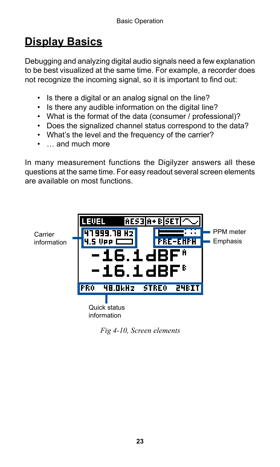 Display basics | NTi Audio Digilyzer DL1 User Manual | Page 23 / 66