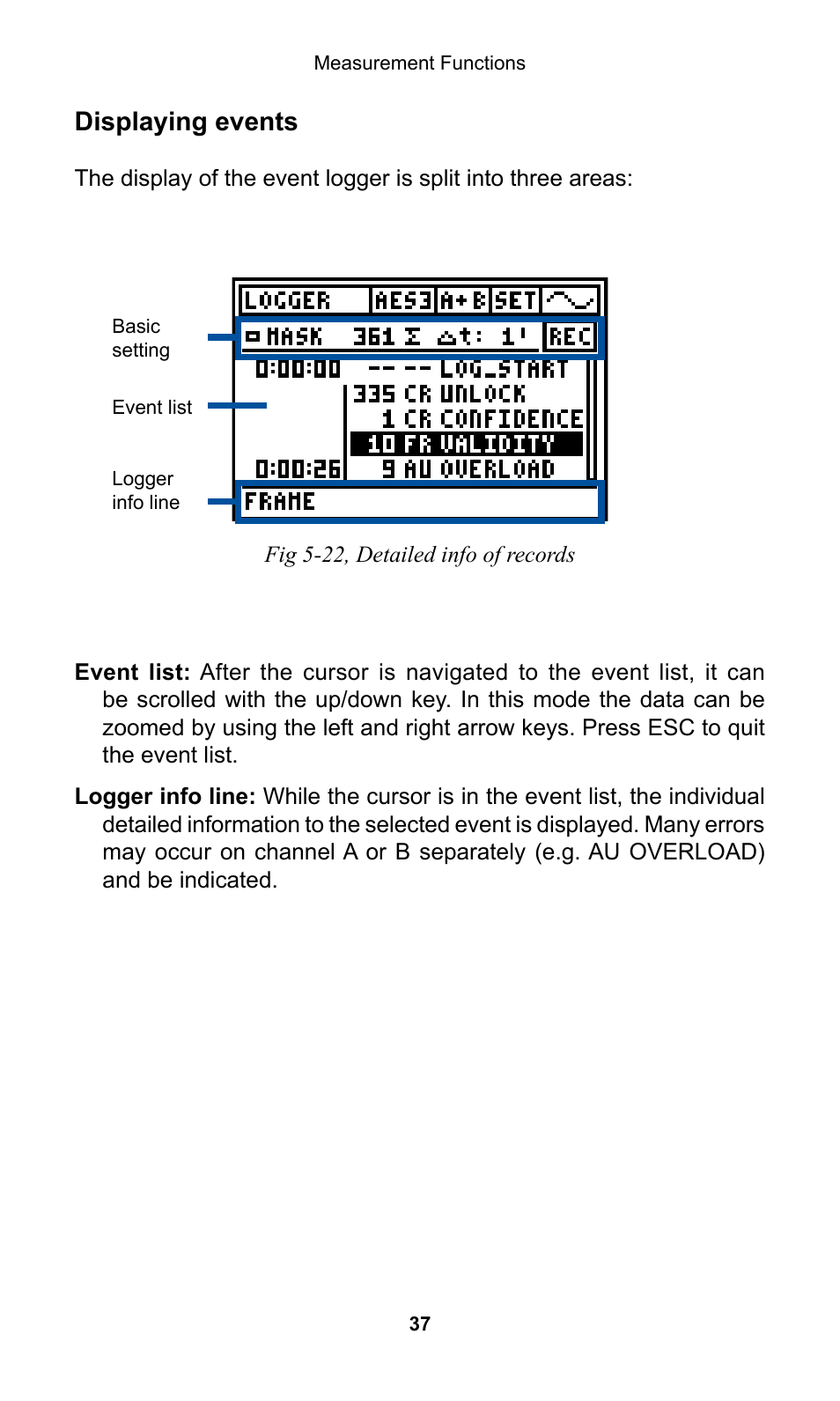 Displaying events | NTi Audio Digilyzer DL1 User Manual | Page 37 / 66