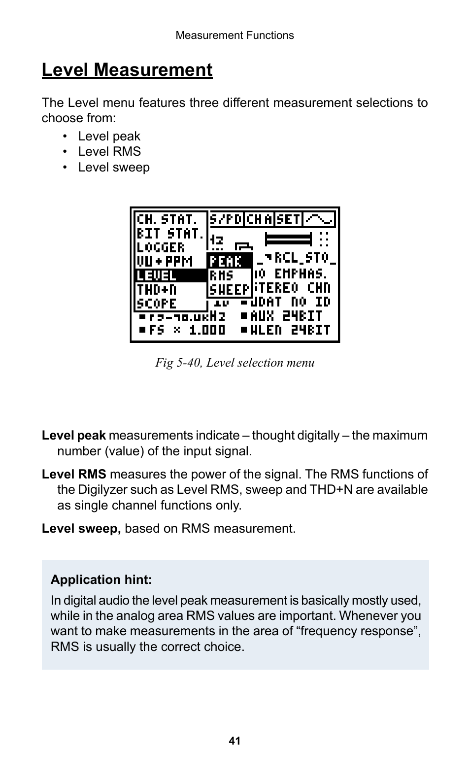 Level measurement | NTi Audio Digilyzer DL1 User Manual | Page 41 / 66