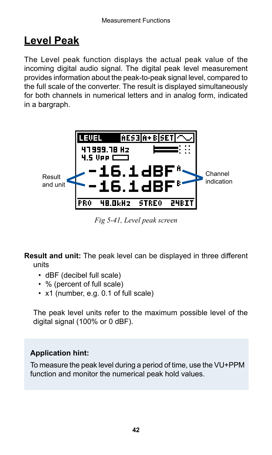 Level peak | NTi Audio Digilyzer DL1 User Manual | Page 42 / 66