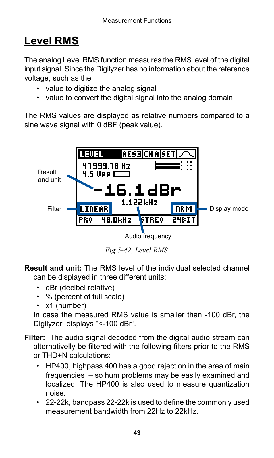 Level rms | NTi Audio Digilyzer DL1 User Manual | Page 43 / 66