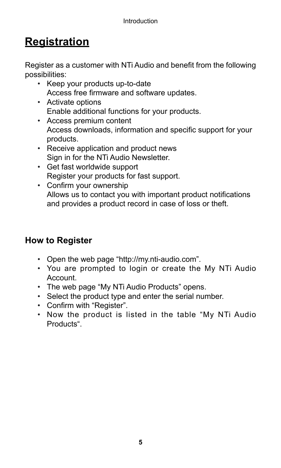 Registration | NTi Audio Digilyzer DL1 User Manual | Page 5 / 66