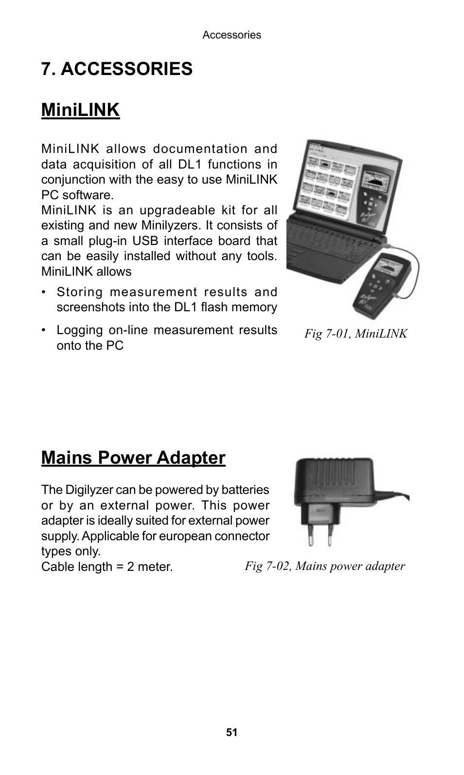 Accessories, Minilink, Mains power adapter | Ccessories, Accessories minilink | NTi Audio Digilyzer DL1 User Manual | Page 51 / 66