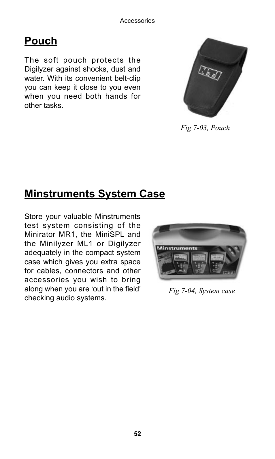 Minstruments system case, Pouch | NTi Audio Digilyzer DL1 User Manual | Page 52 / 66