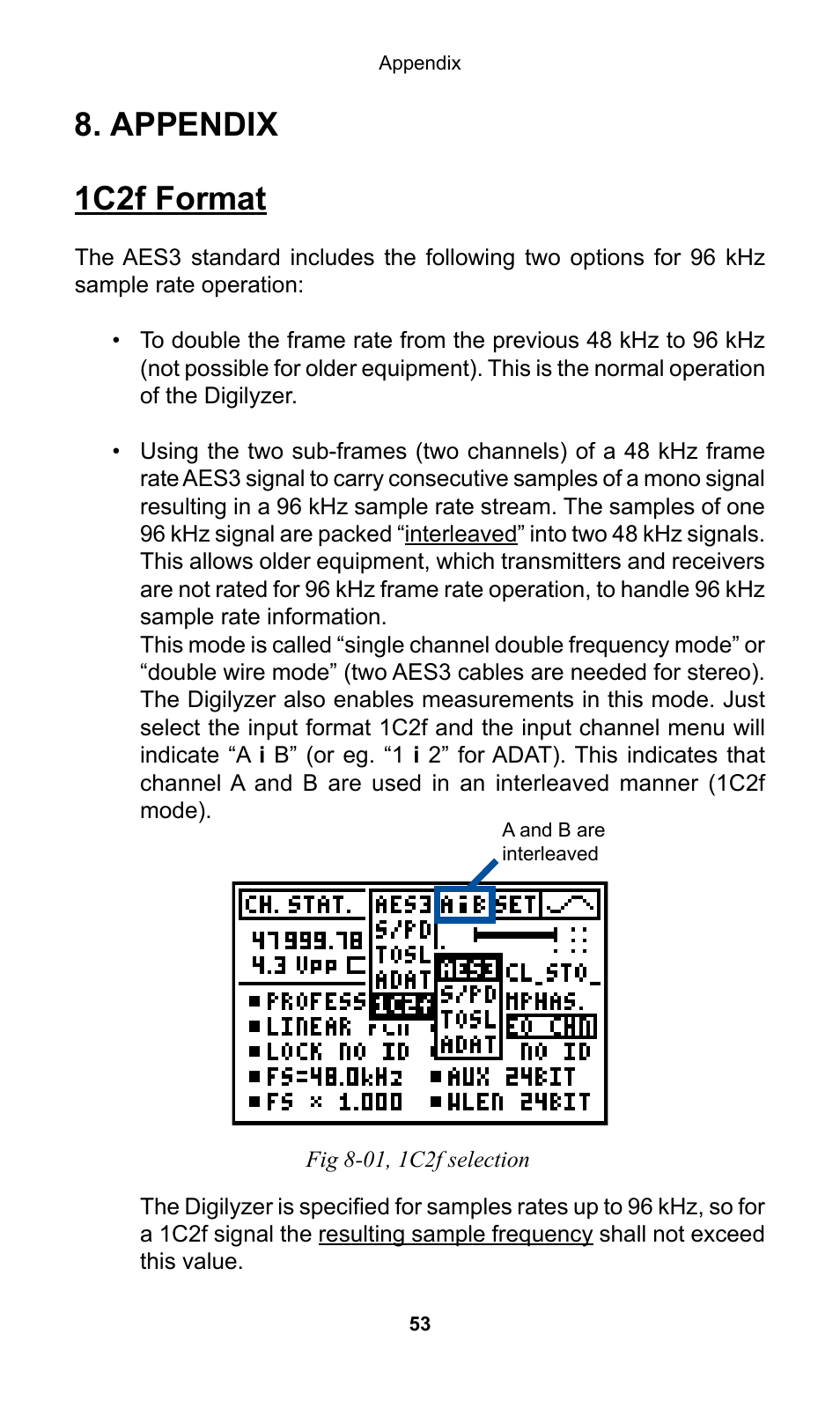 Appendix, 1c2f format, Ppendix | Appendix 1c2f format | NTi Audio Digilyzer DL1 User Manual | Page 53 / 66