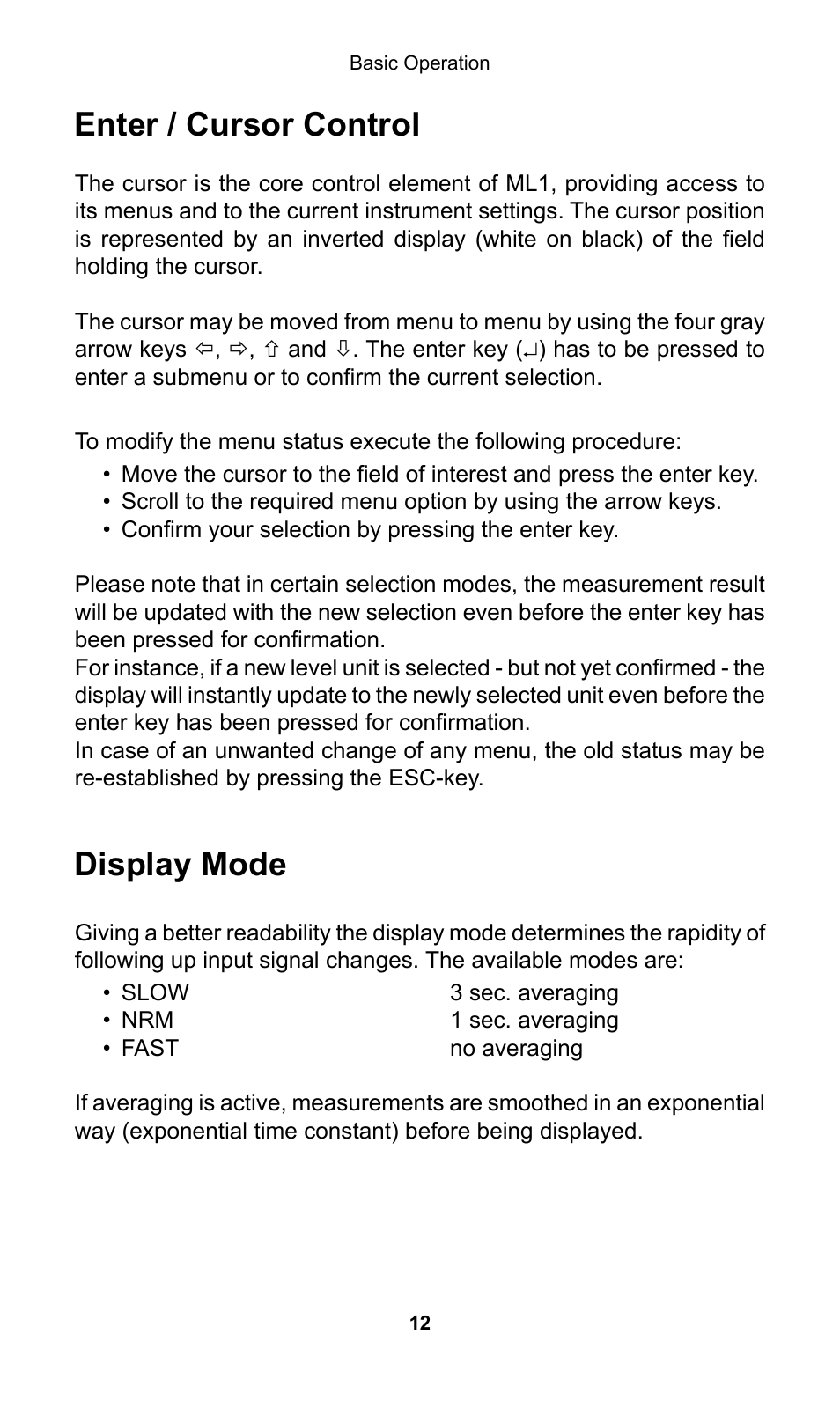 Enter / cursor control, Display mode | NTi Audio Minilyzer ML1 User Manual | Page 12 / 53