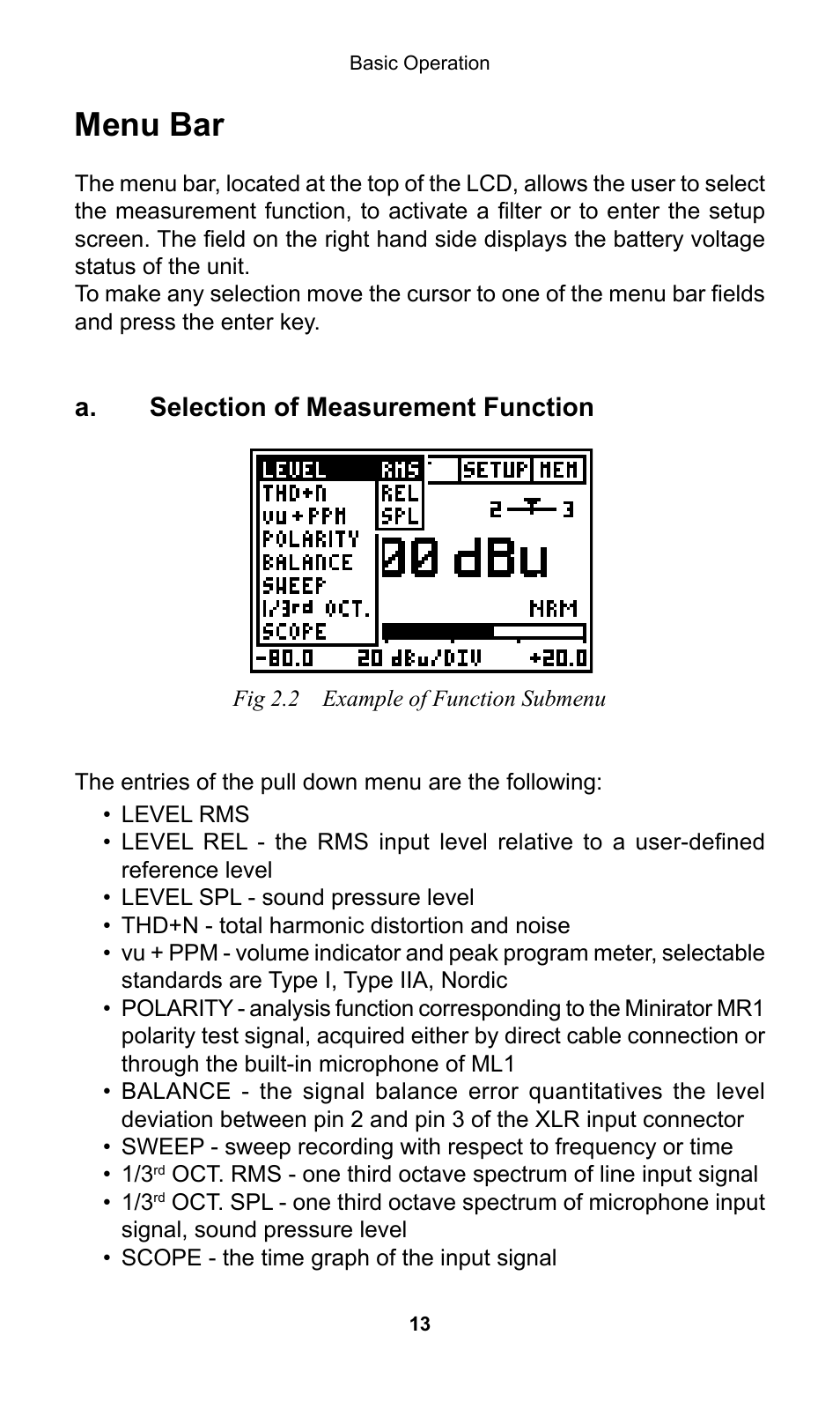 Menu bar | NTi Audio Minilyzer ML1 User Manual | Page 13 / 53