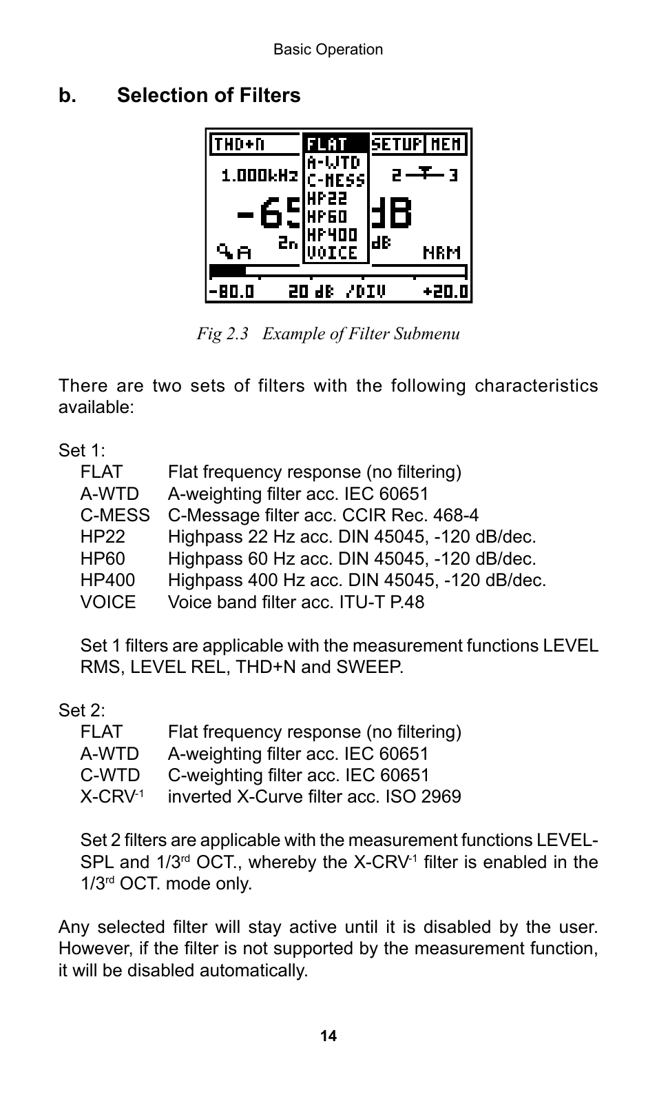 B. selection of filters | NTi Audio Minilyzer ML1 User Manual | Page 14 / 53