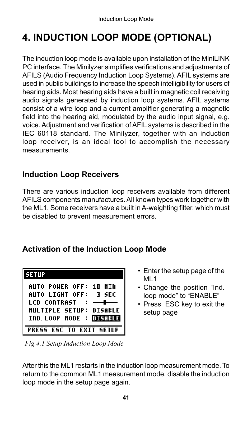 Nduction, Optional, Induction loop mode (optional) | NTi Audio Minilyzer ML1 User Manual | Page 41 / 53
