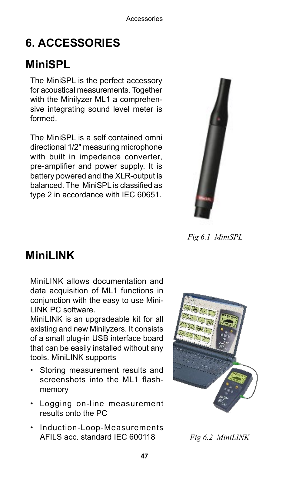 Ccessories, Minispl, Minilink | Accessories minispl | NTi Audio Minilyzer ML1 User Manual | Page 47 / 53