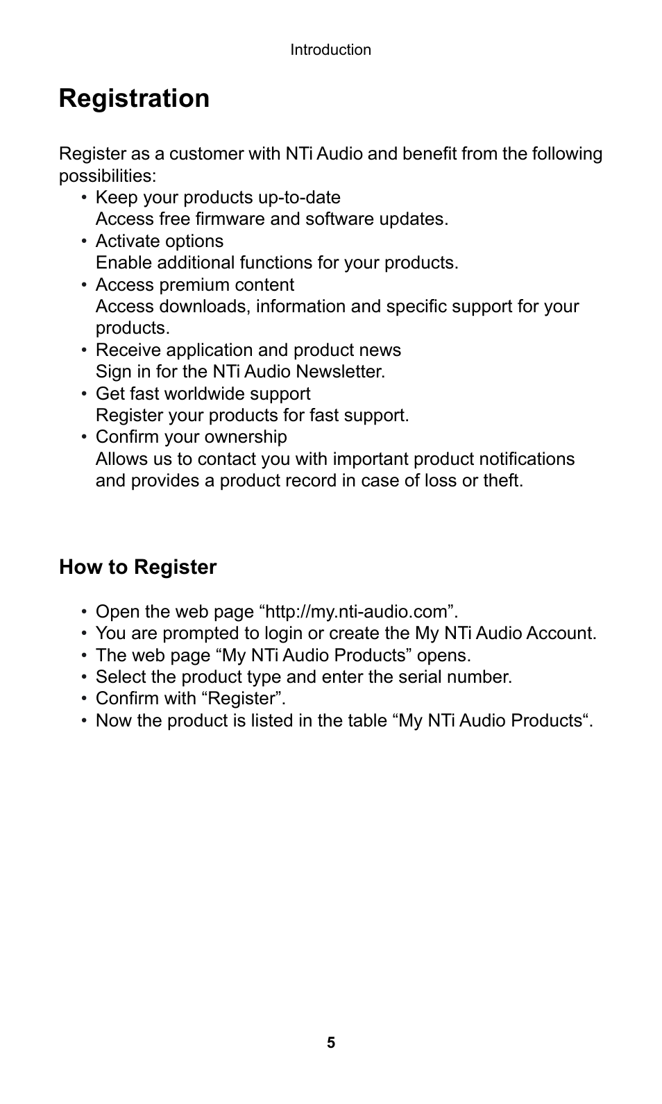 Registration | NTi Audio Minilyzer ML1 User Manual | Page 5 / 53