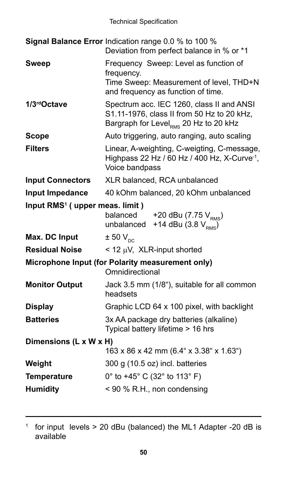NTi Audio Minilyzer ML1 User Manual | Page 50 / 53