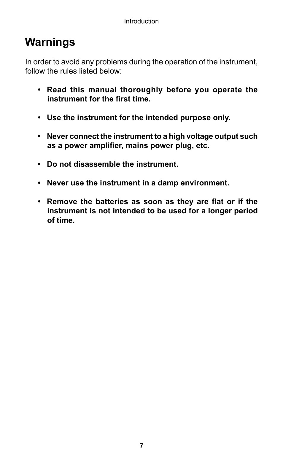 Warnings | NTi Audio Minilyzer ML1 User Manual | Page 7 / 53