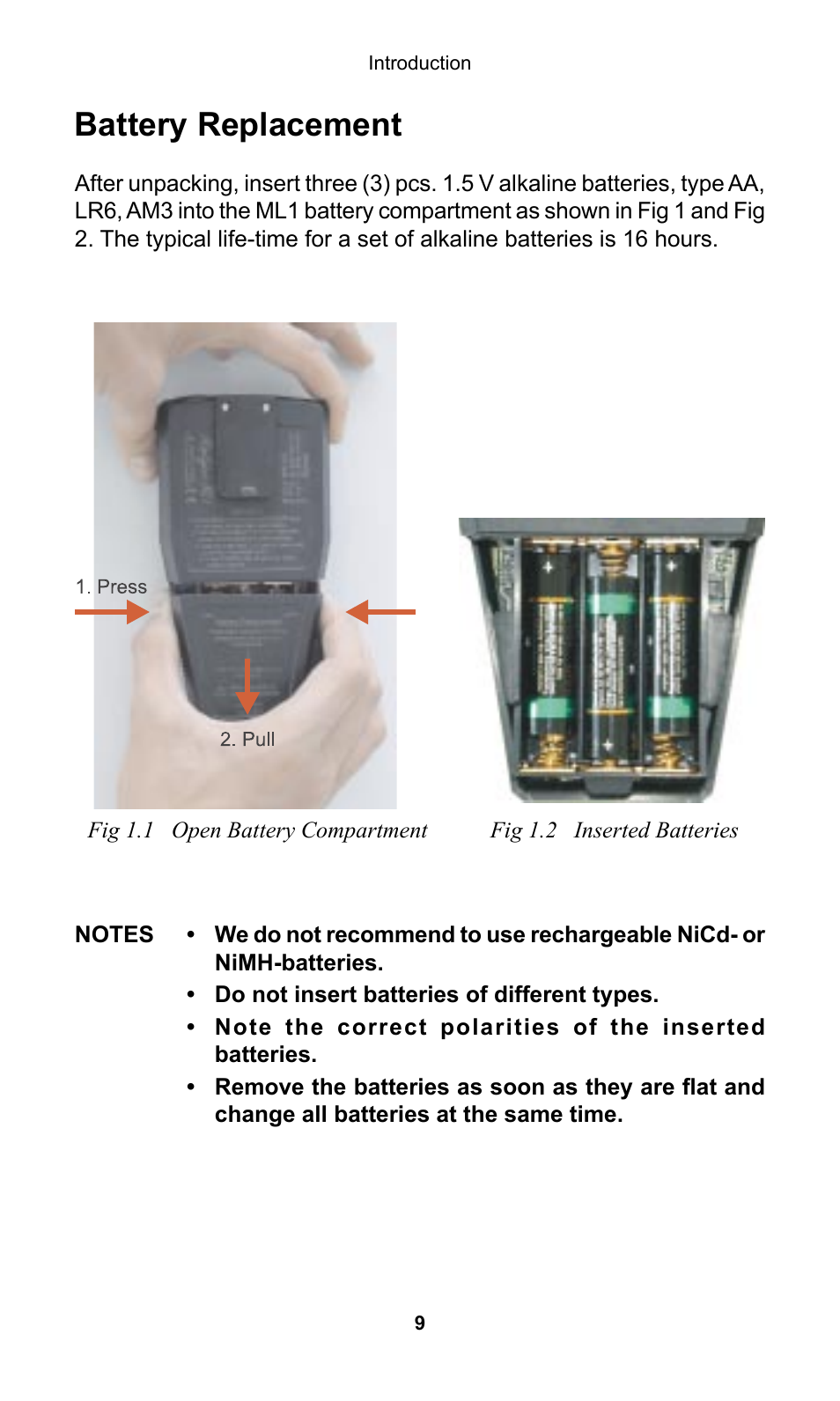 Battery replacement | NTi Audio Minilyzer ML1 User Manual | Page 9 / 53