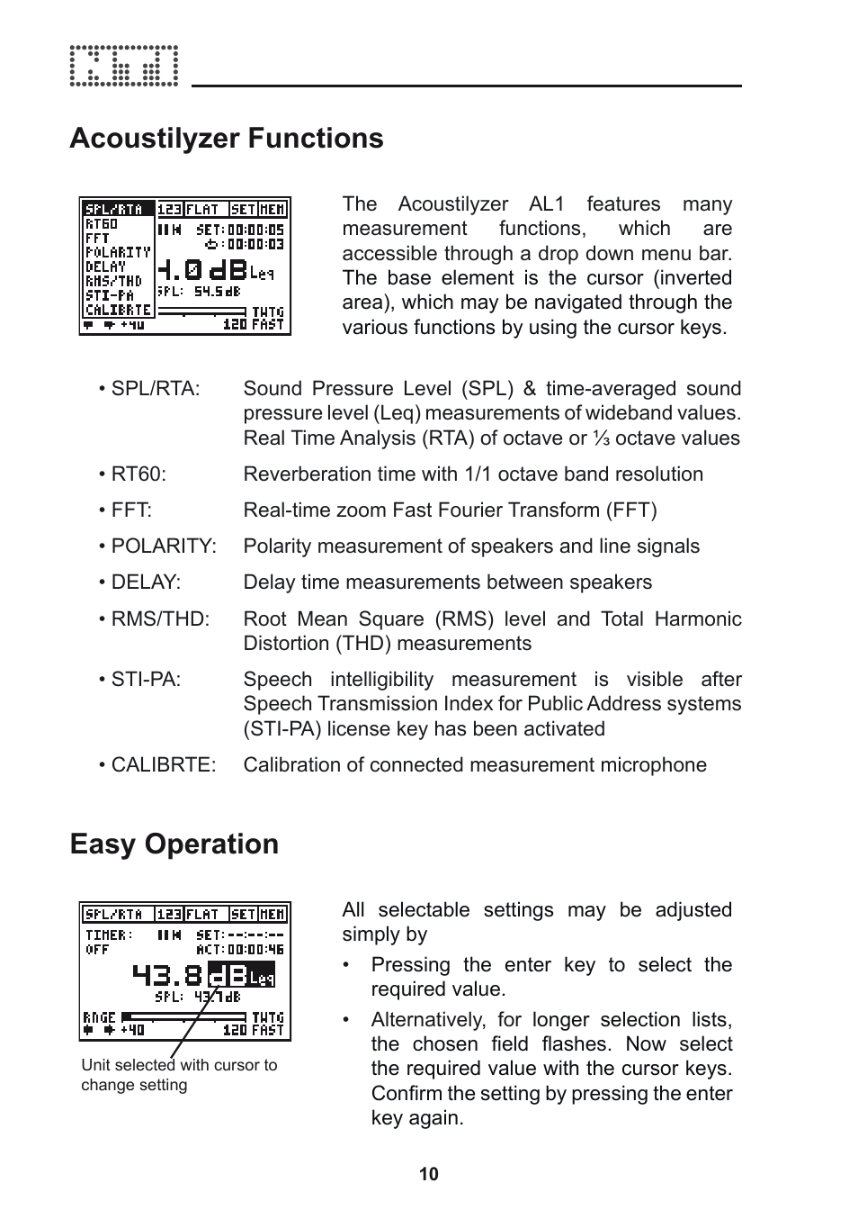Acoustilyzer functions, Easy operation | NTi Audio Acoustilyzer AL1 User Manual | Page 10 / 96