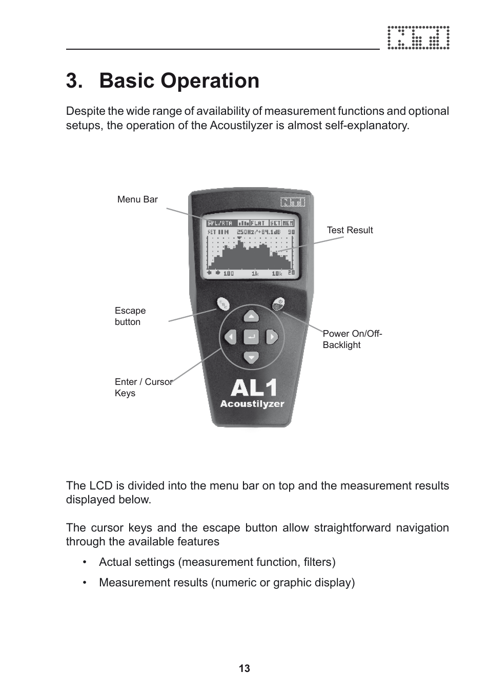 Basic operation | NTi Audio Acoustilyzer AL1 User Manual | Page 13 / 96