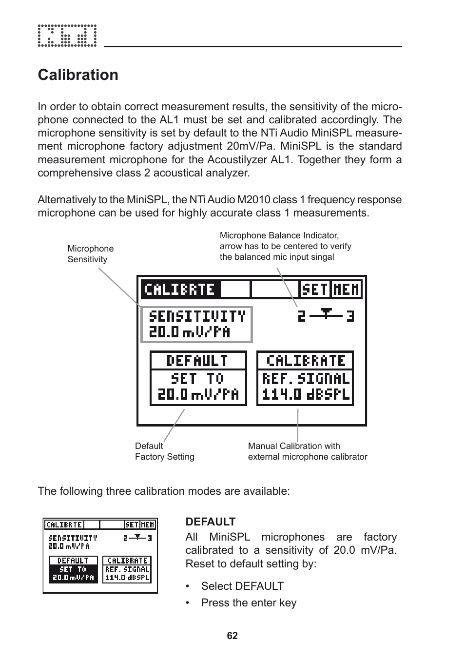Calibration | NTi Audio Acoustilyzer AL1 User Manual | Page 62 / 96